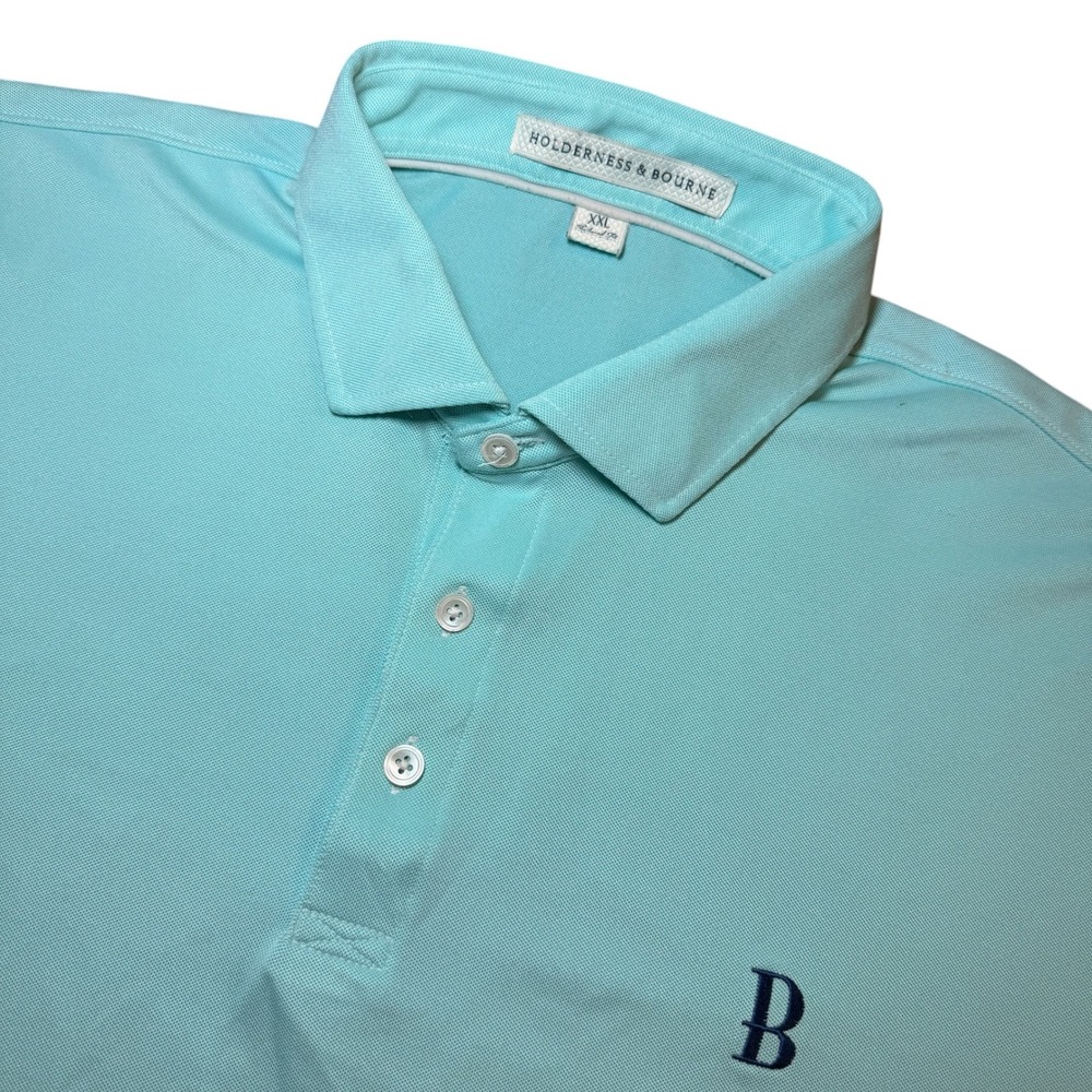 Holderness & Bourne Mens XXL Tailored Fit Golf Polo Shirt Aqua Blue Short Sleeve